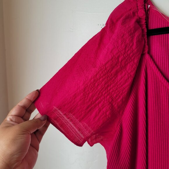 Ava & Viv Plus Size Magenta Flutter Ribbed Blouse - Picture 4 of 7